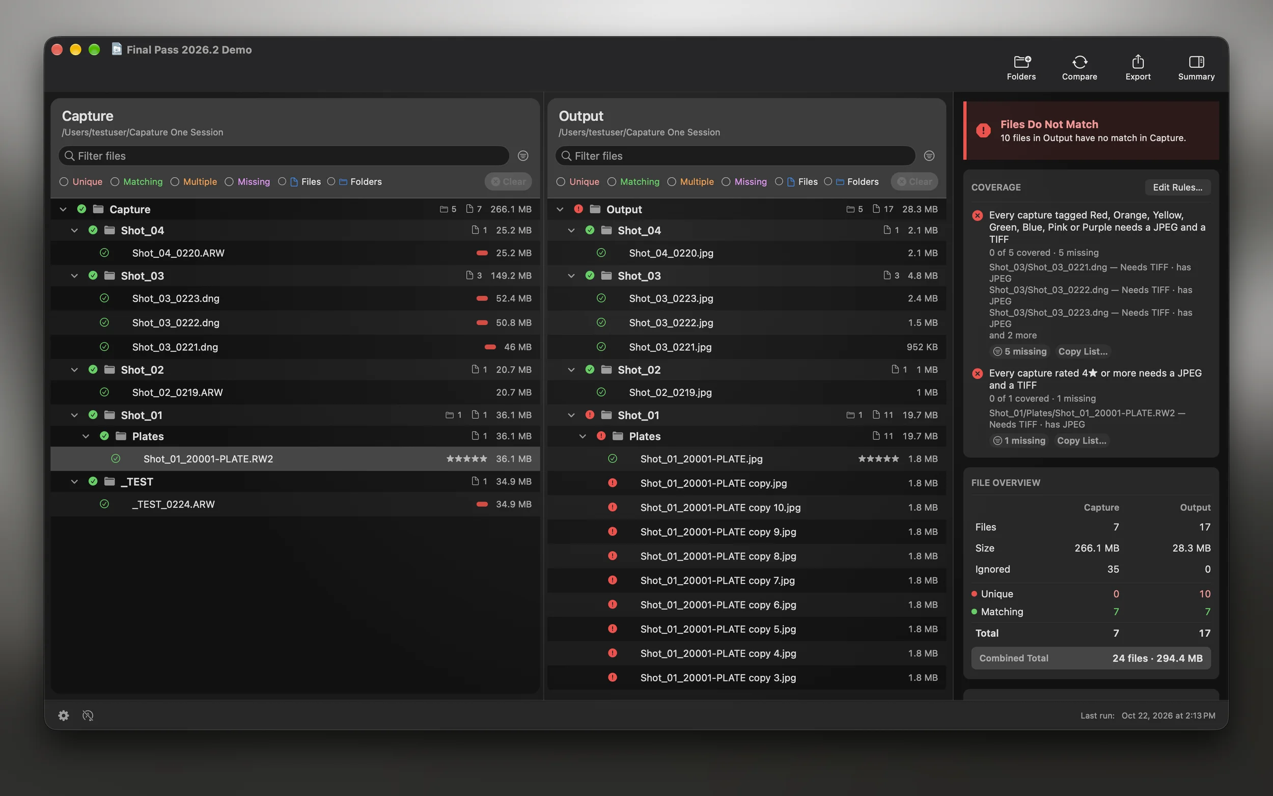 Final Pass comparison view